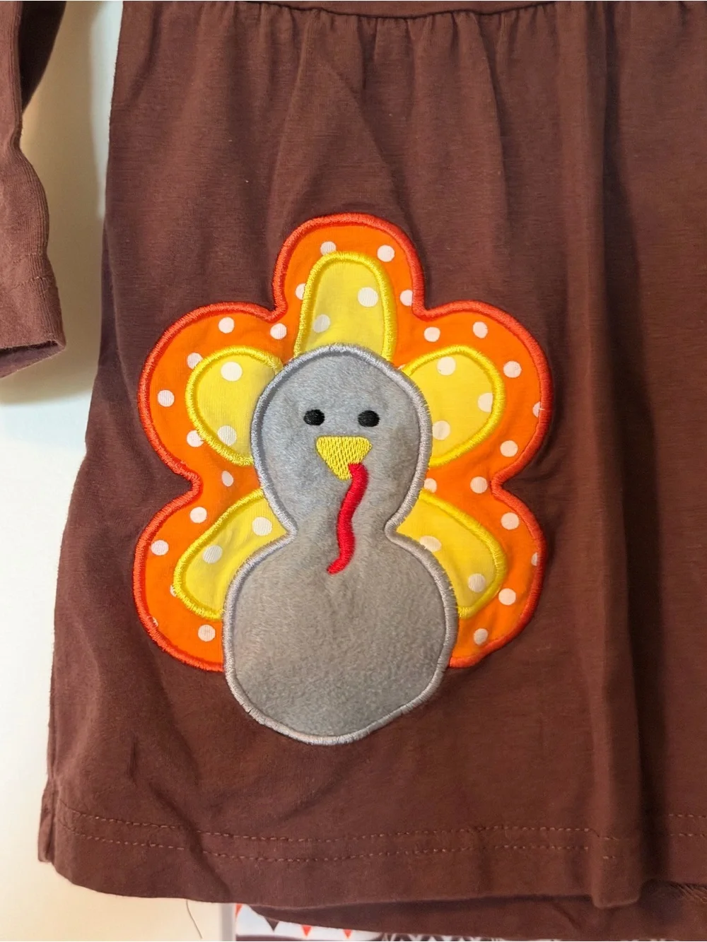 Girls Brown Turkey Appliqué Matching Set with Printed Scarf & Leggings